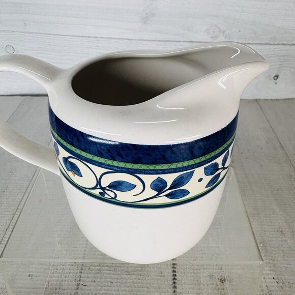 Pfaltzgraff ORLEANS Blue Green Vine Yellow Stoneware 12oz Handle Creamer Pitcher - Picture 12 of 14